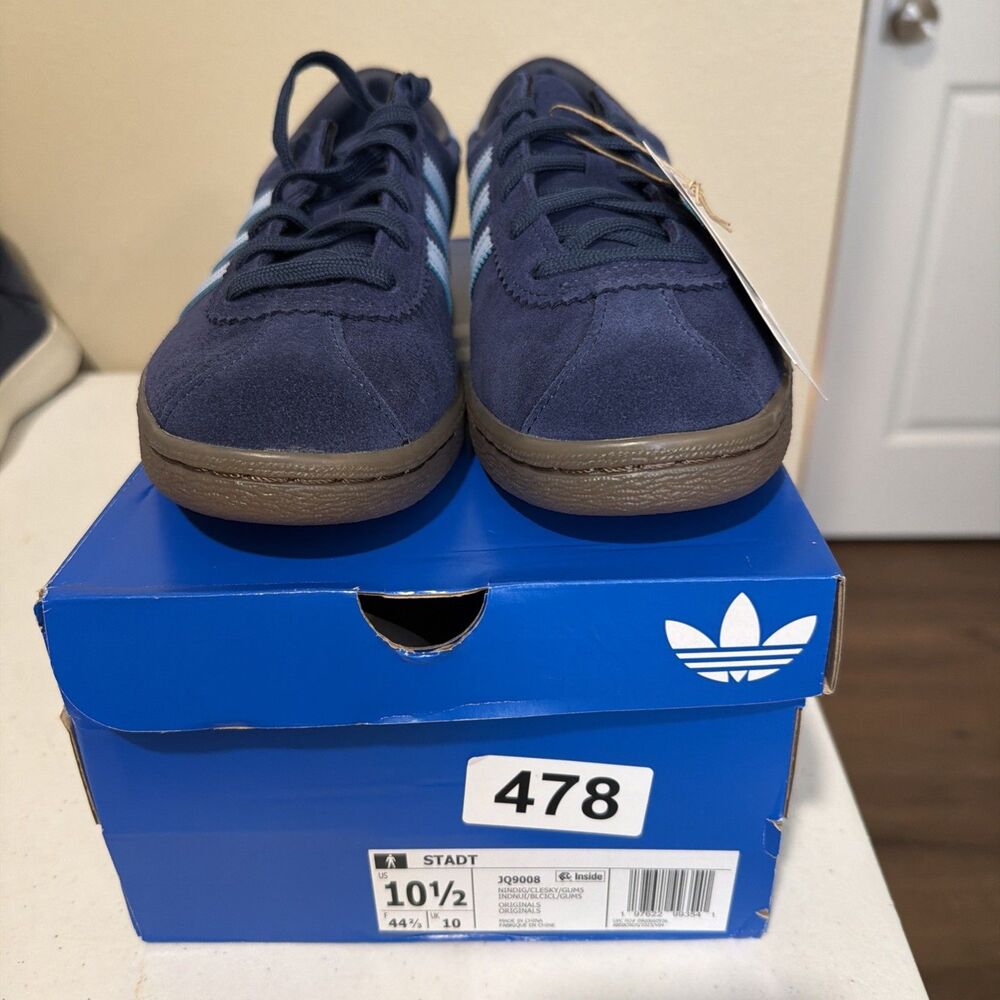 Adidas Originals Men's STADT Suede Indigo Navy Gum Sneakers Size 10.5 JQ9008
